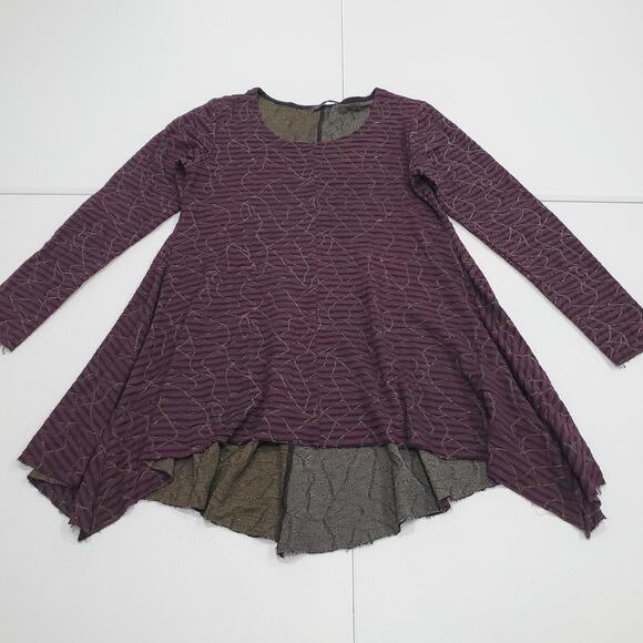 Cut Loose Shirt Womens Medium Plum Textured Knit Tunic Swing Asym Hem Made USA - Picture 1 of 8